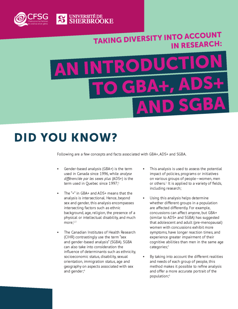 Taking Diversity Into Account: an Introduction to GBA+, ADS+ and SGBA