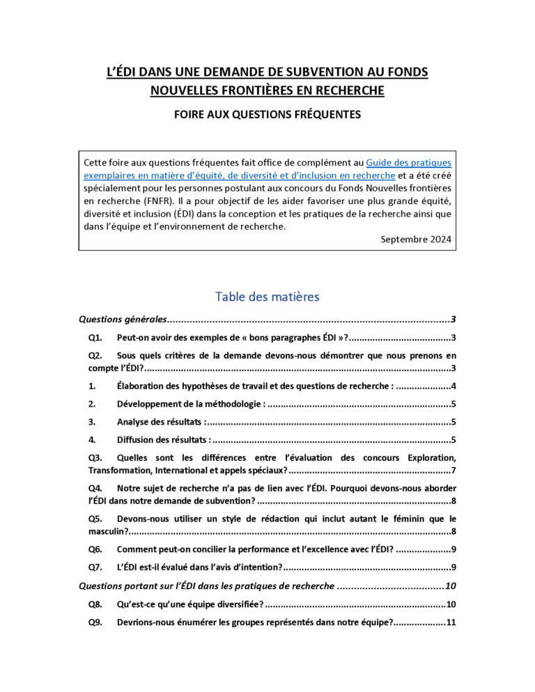 Télécharger la FAQ pour les demandes de subvention au Fonds Nouvelles frontières en recherche